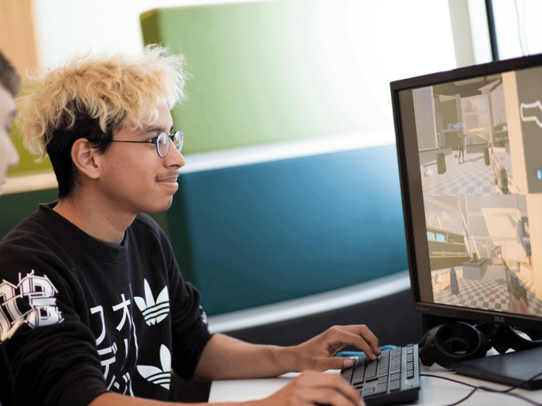 Learner at computer.