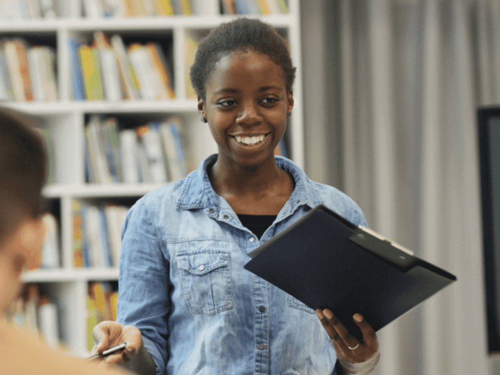 ESOL Learner with papers.