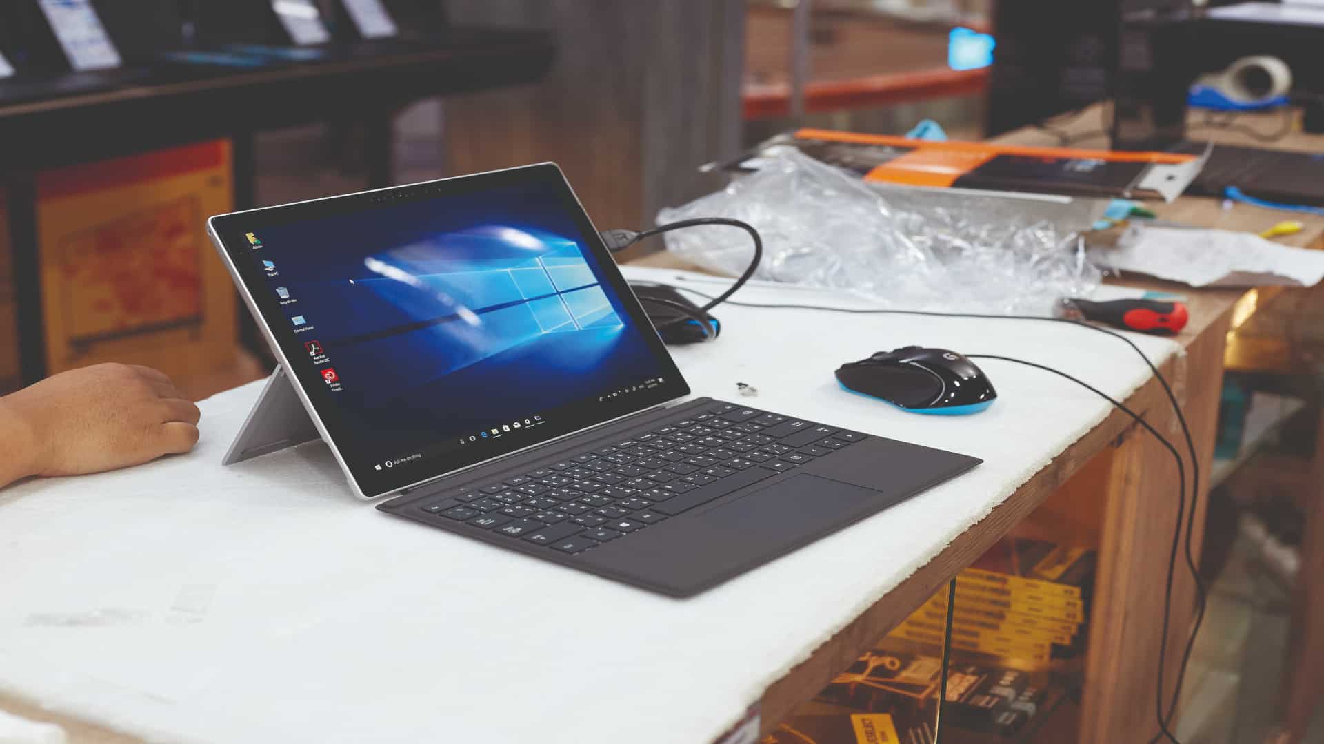 Laptop lying on a desk
