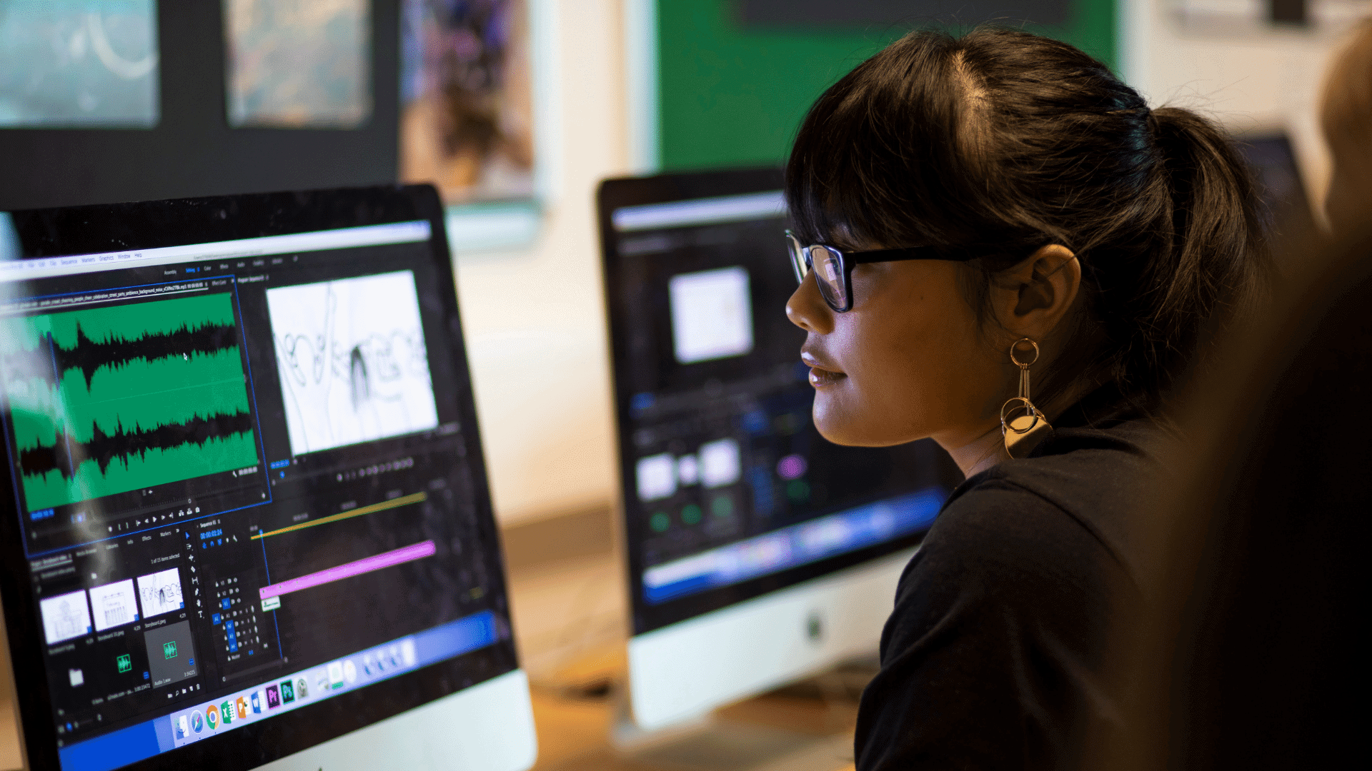 Student focusing on computer screen.