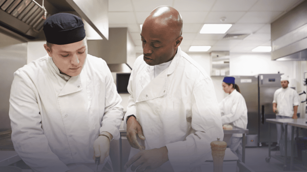 Students learning in the kitchen.