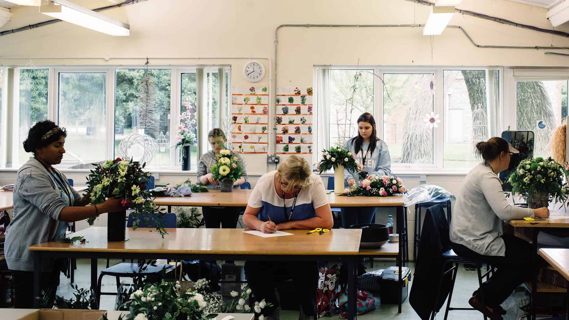 Floristry apprenticeship students in workshop