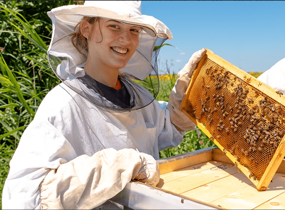 Student with honeycomb