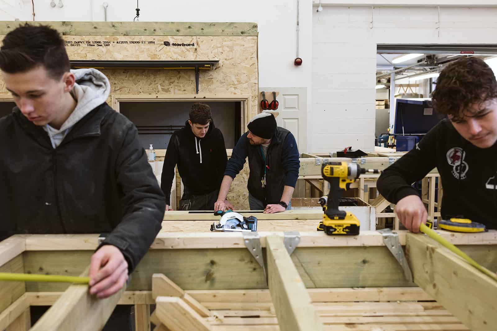 students working with wood