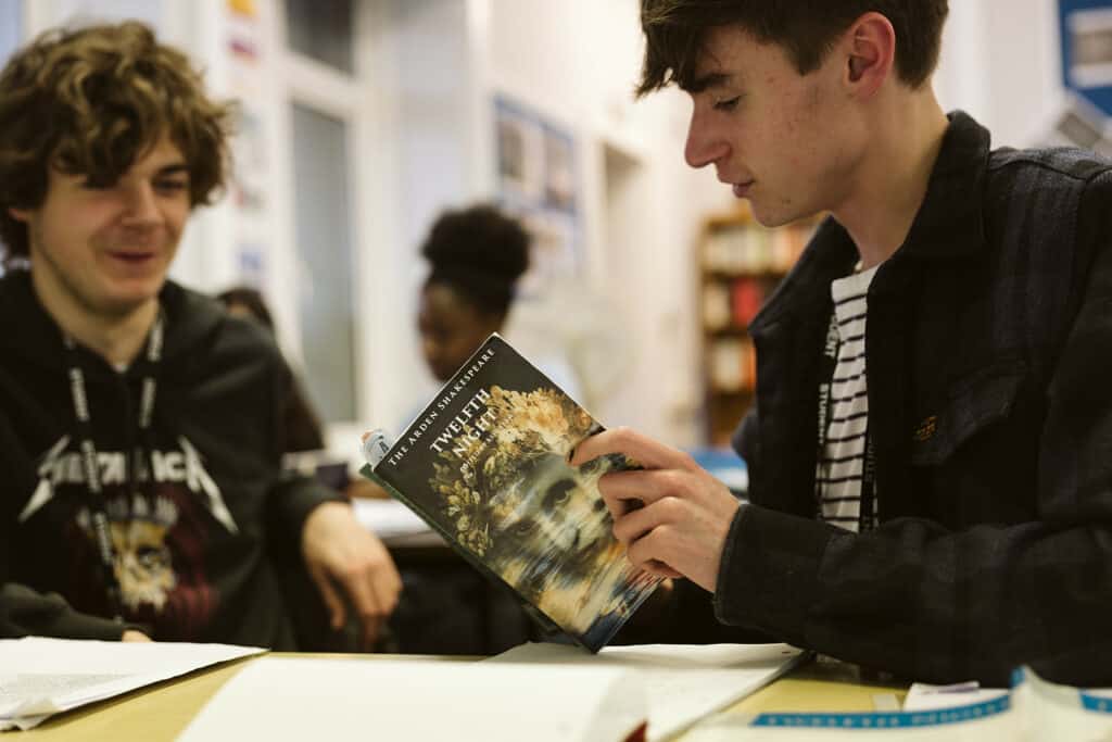 two students talking