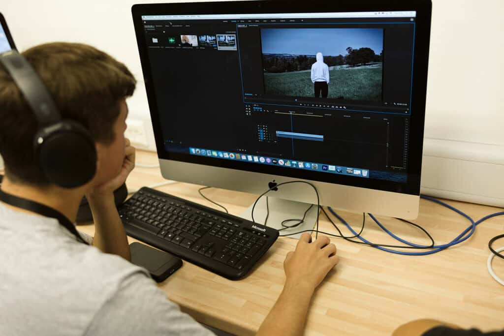 media student editing footage
