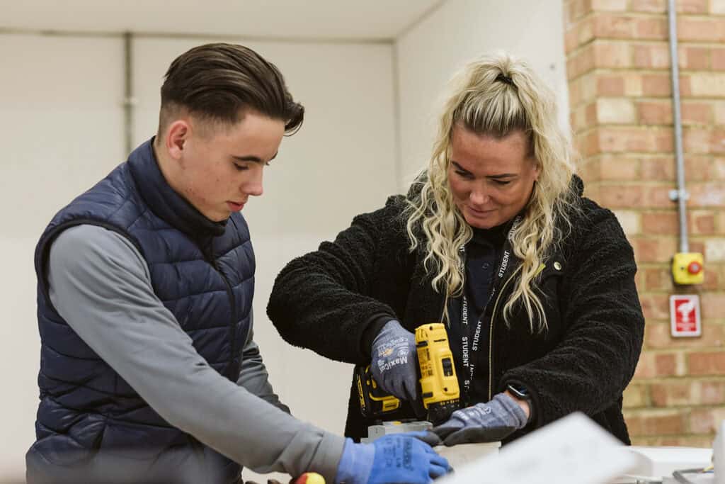 construction teacher and student