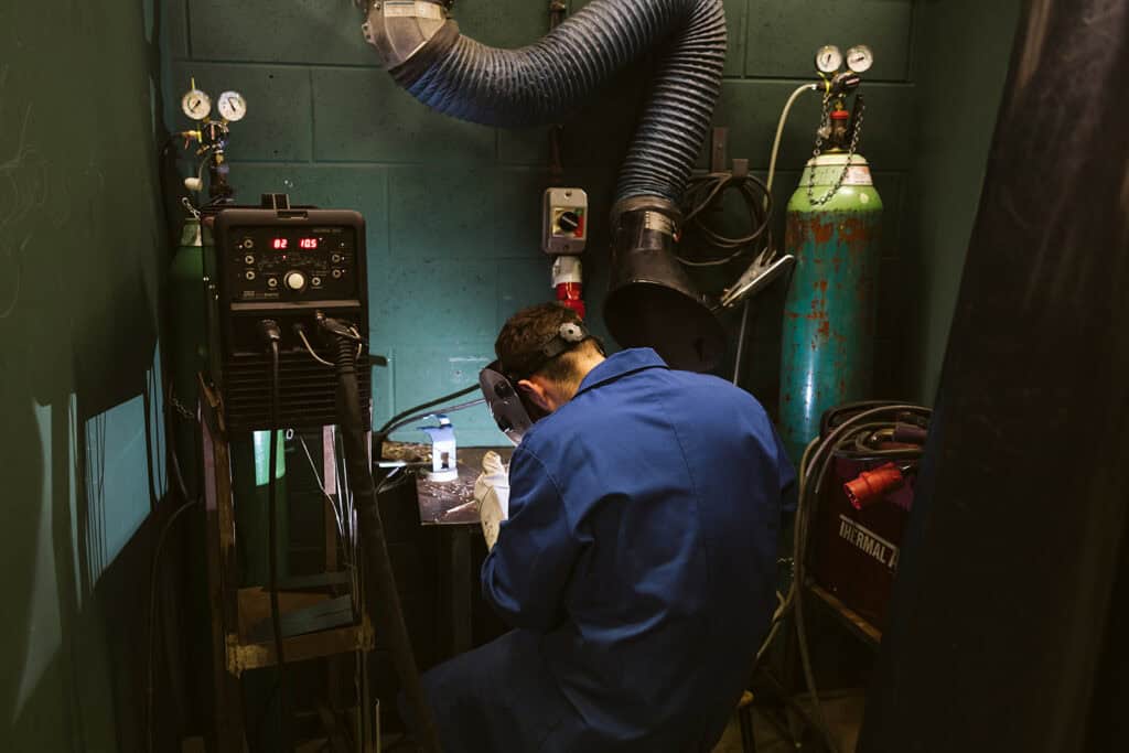 construction student working in wokrshop