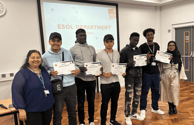 ESOL students with their awards