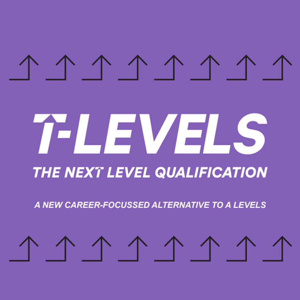 The T Levels logo on a purple background