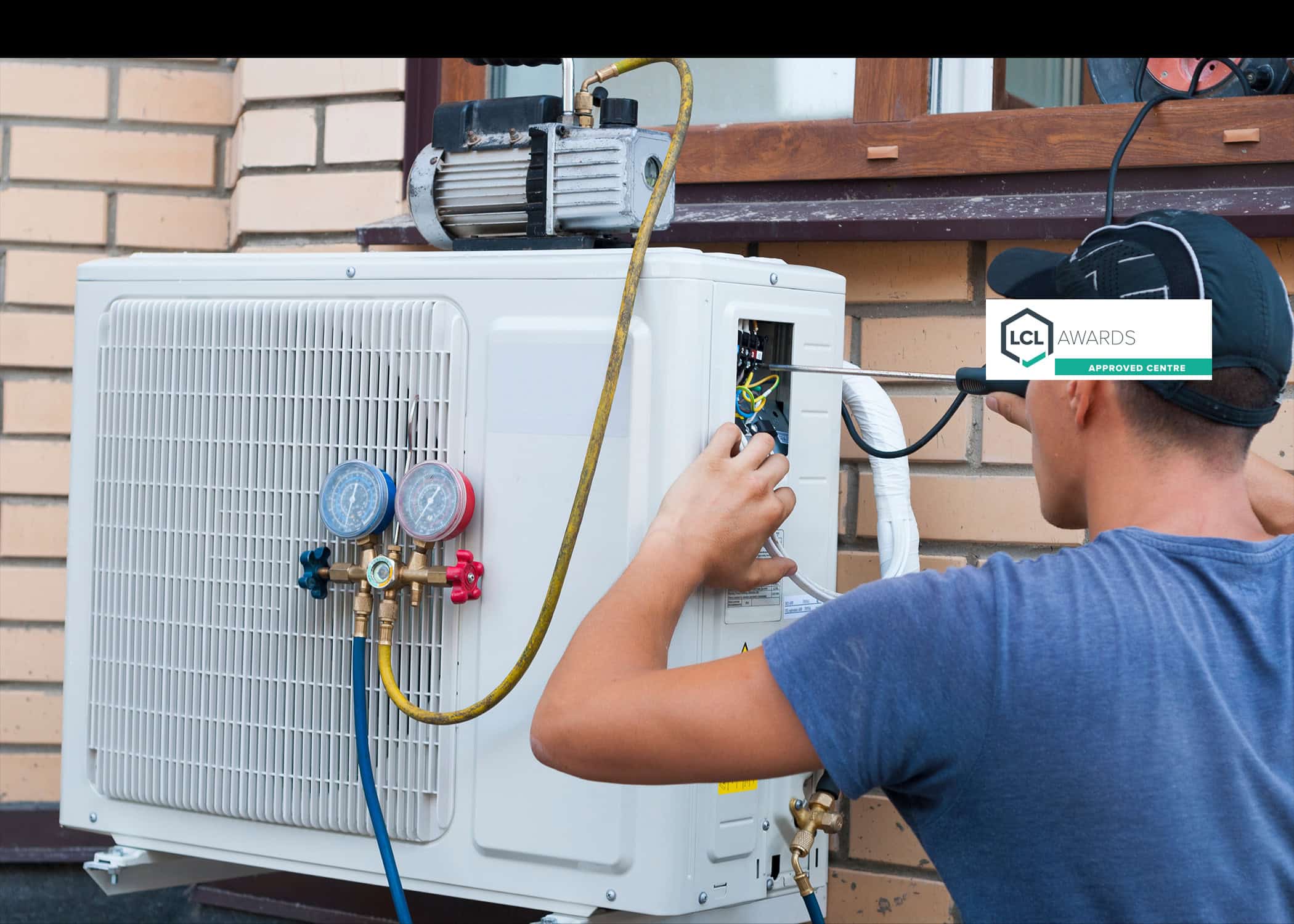 Engineer working on a heat pump
