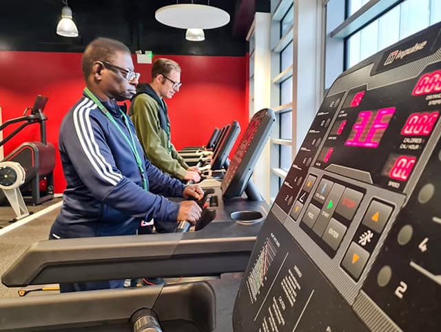 Two ALFIE students on the treadmill