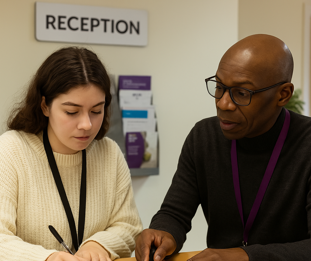 Student being helped to apply