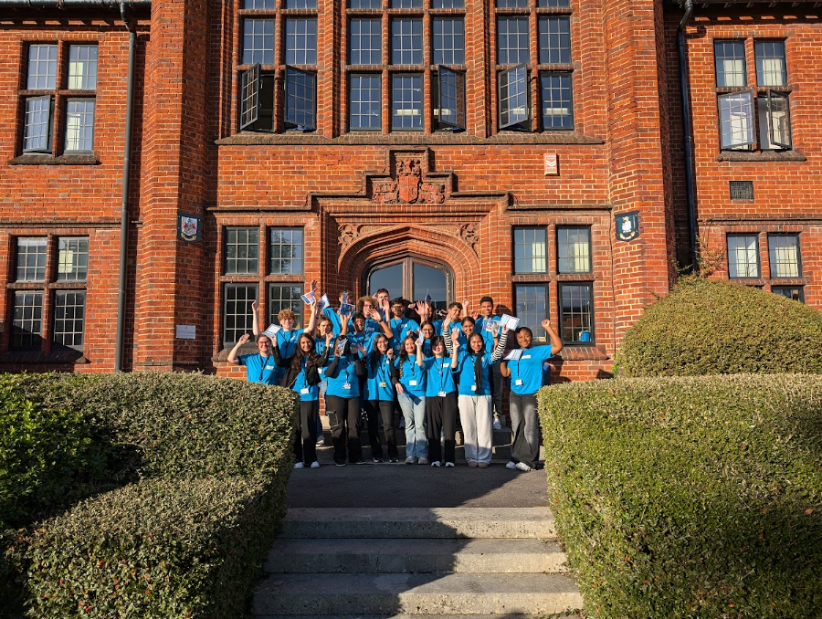 outside of strodes entrance with student ambassadors