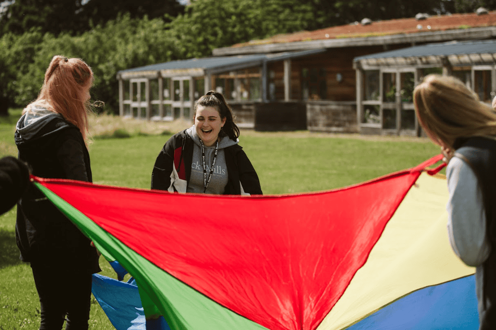 students with a kite