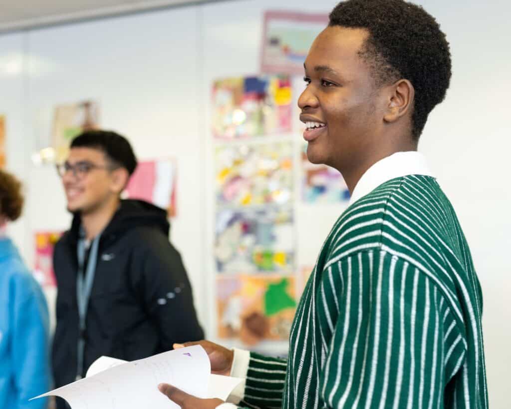 Business students laughing