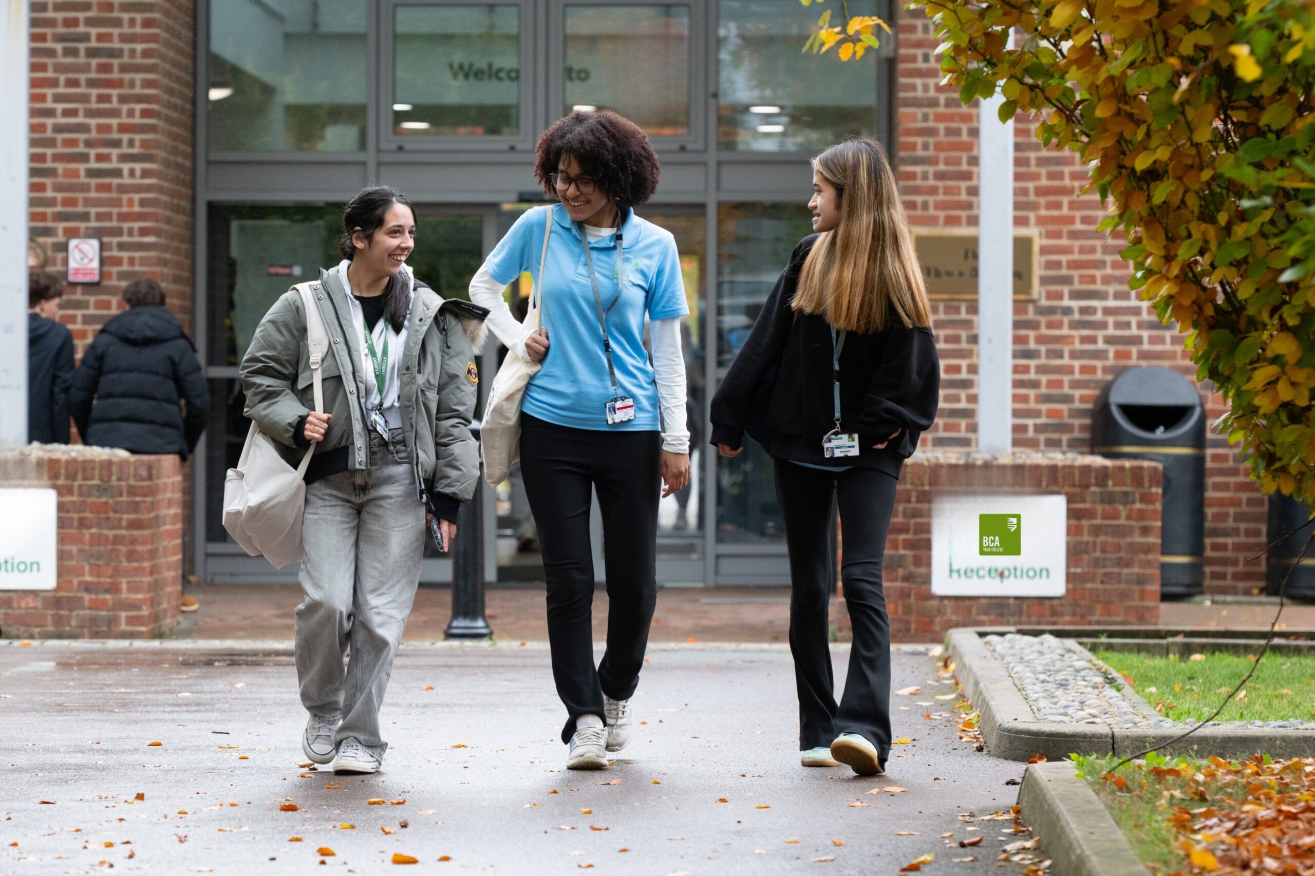 3 girls outside BCA Reception 