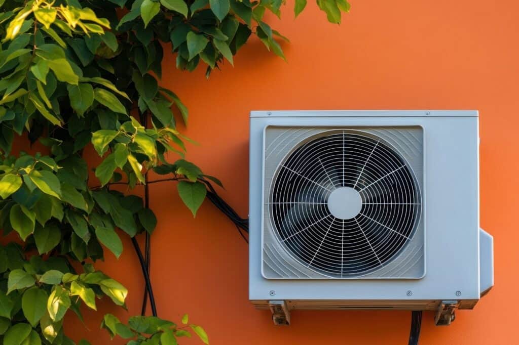 Heat pump on orange background